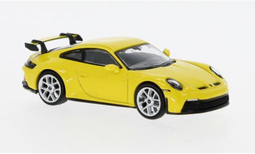 Modelauto Porsche 911 GT3 geel 1/64 Mini GT