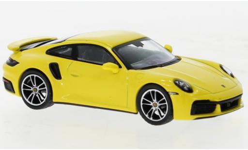 Modelauto Porsche 911 Turbo s geel 1/64 Mini GT