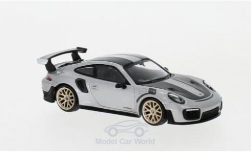 Modelauto Porsche 911 GT2 RS ( II) grijs RHD Weissach Package 1/64 Mini GT