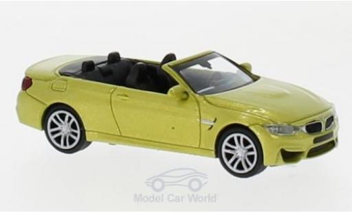 Modelauto Bmw M4 Cabriolet metallic geel 2015 1/87 Minichamps