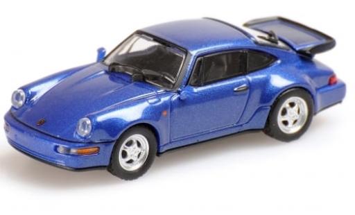 Modelauto Porsche 911 Turbo metallic blauw 1990 1/87 Minichamps