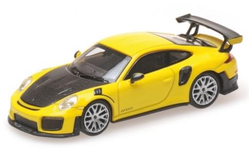 Modelauto Porsche 911 GT2 RS geel 2018 avec Carbon-Capot 1/87 Minichamps