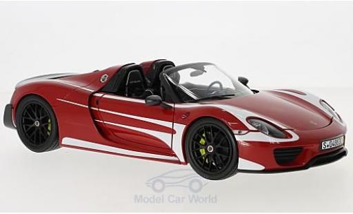 Modelauto Porsche 918 Weissach Package Spyder rood/wit 2015 1/18 Minichamps