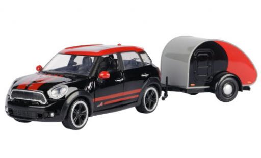 Modelauto Mini Cooper S All4 Countryman zwart/rood avec caravane 1/24 Motormax