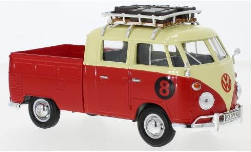 Modelauto Volkswagen T1 Base Doka beige/rood met dakgep&Atilde;&curren;cktr&Atilde;&curren;ger No.8 1/24 Motormax