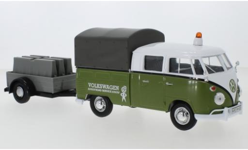 Modelauto Volkswagen T1 Base Doppelkabine groen/wit Road Service met Anh&Atilde;&curren;nger 1/24 Motormax