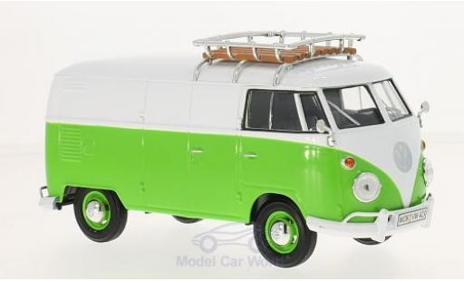 Modelauto Volkswagen T1 A groen/wit Bestelwagen met dakgep&Atilde;&curren;cktr&Atilde;&curren;ger 1/24 Motormax