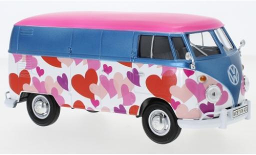 Modelauto Volkswagen T1 Base bestelwagen metallic blauw/Dekor 1/24 Motormax