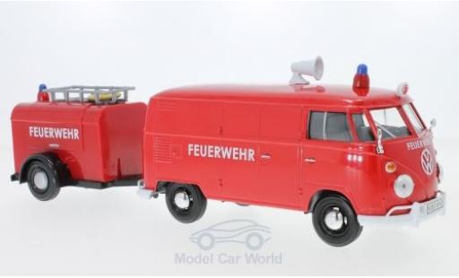 Modelauto Volkswagen T1 A Bestelwagen rood Brandweer met Anh&Atilde;&curren;nger 1/24 Motormax