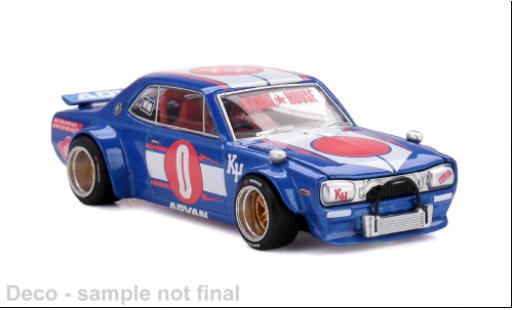 Modelauto Nissan Skyline 2000 GT-R (KPGC10) blauw/Dekor 1969 1/64 Mini GT