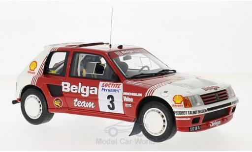Modelauto Peugeot 205 Rallye T16 Gruppe B No.3 Belga Rally Ypres 1985 B.Darniche/A.Mahe 1/18 Ottomobile