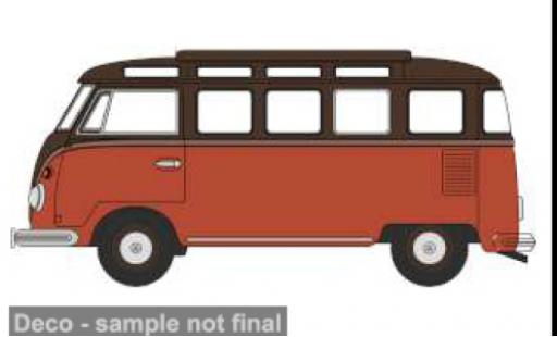 Modelauto Volkswagen T1 Base Samba Bus rood/bruin 1/76 Oxford