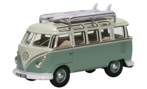 Modelauto Volkswagen T1 Base Samba groen/groen met dakgep&Atilde;&curren;cktr&Atilde;&curren;ger en Surfboards 1/76 Oxford