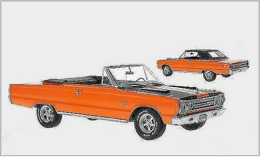 Plymouth Belvedere GTX Convertible 1/18 Greenlight Cabriolet oranje/mat-zwart 1967 modelauto