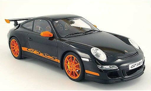 Porsche 911 GT3 1/12 Autoart zwart met oranjenen strepen modelauto