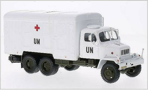 Praga V3S Kasten 1/43 Abrex bestelwagen UN skrinovy vuz (Container Truck) wit modelauto