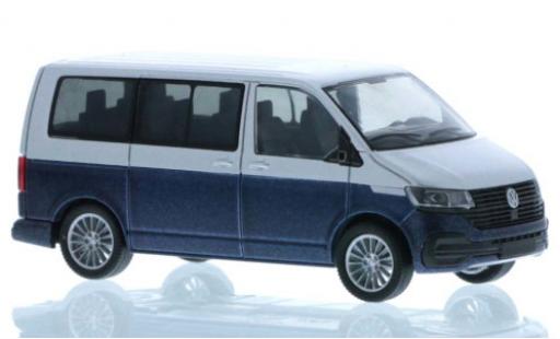 Modelauto Volkswagen T6 T6.1 .1 grijs/metallic blauw court- empattement 1/87 Rietze