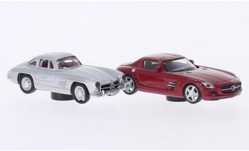 Modelauto Mercedes 300 Base SL grijs + SLS AMG met.-rot 2er-Set Magnetautos 1/87 Schuco