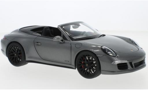Modelauto Porsche 911 GTS (991.1) Carrera cabriolet metallic grijs 1/18 Schuco