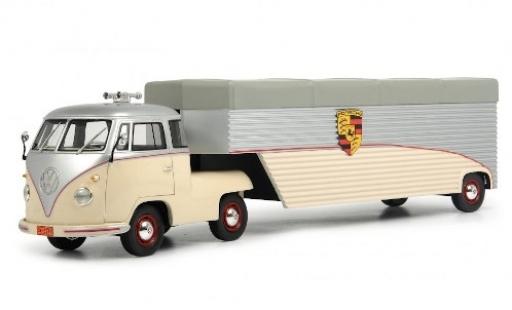 Modelauto Volkswagen T1 Base Renntransporter Continental Motors Zugmaschine met Auflieger 1/18 Schuco