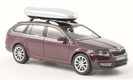 Skoda Octavia Combi 1/43 Abrex III rood met dakbox modelauto