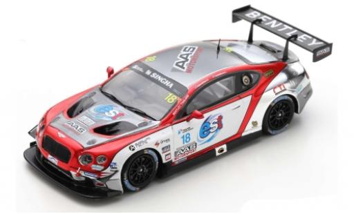 Modelauto Bentley Continental course GT3 RHD No.18 AAS Motorsport Thailand Super Series 2018 L.Vutthikorn/K.Kantadhee 1/43 Spark