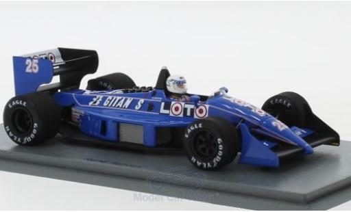 Modelauto Ligier JS3 Base 1 No.25 Gitanes formule 1 GP Monaco 1988 met Decals R.Arnoux 1/43 Spark