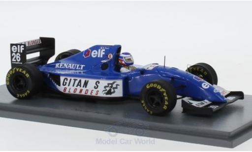 Modelauto Ligier JS3 Base 9B No.26 Gitanes formule 1 GP Kanada 1994 met Decals O.Panis 1/43 Spark