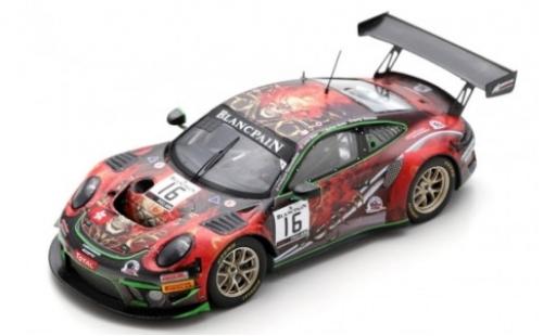 Modelauto Porsche 911 GT3 R (991) No.16 Modena Motorsports 24h Spa 2019 J.Shen/P.Descombes/B.Simonsen/M.Beche 1/43 Spark