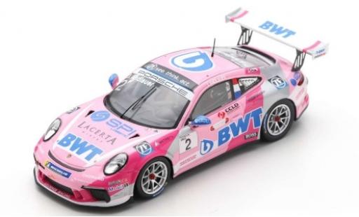 Modelauto Porsche 911 GT3 Cup (991 II) No.2 BWT Lechner Racing BWT Carrera Cup Duitsland 2019 J.Andlauer 1/43 Spark