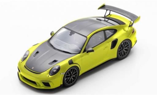 Modelauto Porsche 911 GT3 RS (991.2) geel/mat-zwart 2018 1/18 Spark
