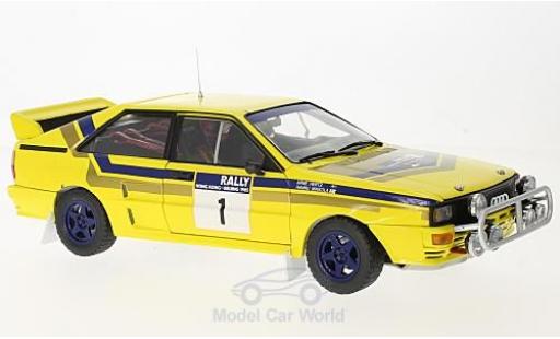 Modelauto Audi Quattro a2 No.1 555 Rally Hong Kong - Peking 1985 met Decals H.Mikkola/A.Hertz 1/18 Sun Star