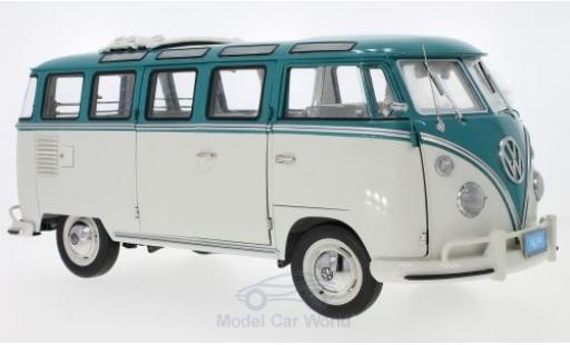 Modelauto Volkswagen T1 B Samba Bus turquoise/grijs 1962 1/18 Sun Star