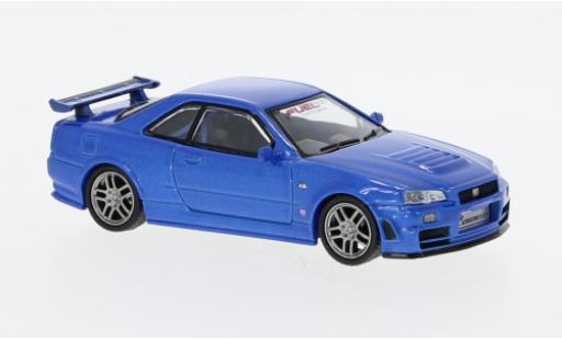 Modelauto Nissan Skyline R34 GT-R () Nismo Z-Tune metallic blauw 1/64 Tarmac Works