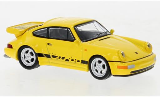Modelauto Porsche 911 Turbo geel 1/64 Tarmac Works