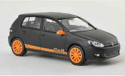 Volkswagen Golf Base 1/87 Wiking matzwart/oranje modelauto