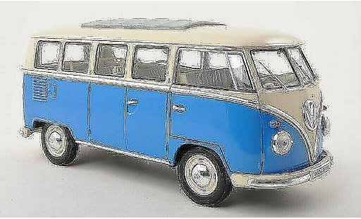 Volkswagen T1 B 1/18 Welly Bus blauw/wit 1962 modelauto