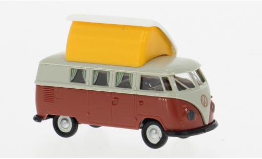 Modelauto Volkswagen T1 B Camper grijs/rood 1960 1/87 Brekina