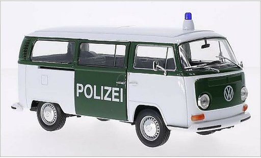 Volkswagen T2 B 1/24 Welly Bus wit/groen Politie 1972 modelauto