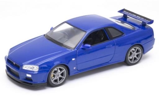 Modelauto Nissan Skyline R34 GT-R () metallic blauw RHD 1/24 Welly