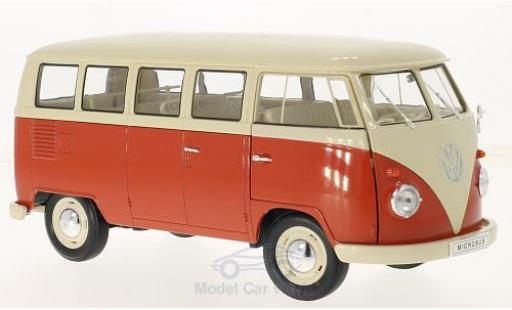Modelauto Volkswagen T1 B beige/rood 1963 Bus 1/18 Welly