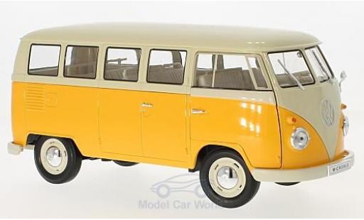 Modelauto Volkswagen T1 B Bus geel/beige 1963 1/18 Welly