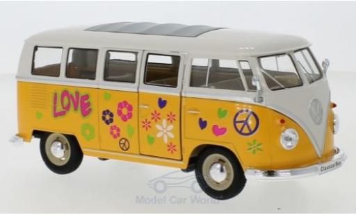 Modelauto Volkswagen T1 B Bus geel/wit 1963 Flower Power 1/24 Welly