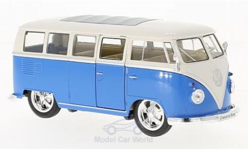 Modelauto Volkswagen T1 B Bus Low Rider blauw/wit 1963 1/24 Welly