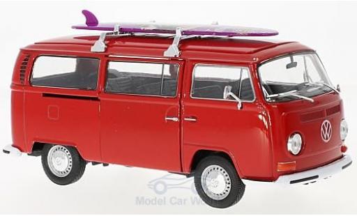 Modelauto Volkswagen T2 B Bus rood 1972 met Surfboard 1/24 Welly